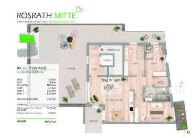 Penthouswohnung mit grandioser Dachterrasse, der Aufzug kommt bis in die Wohnung