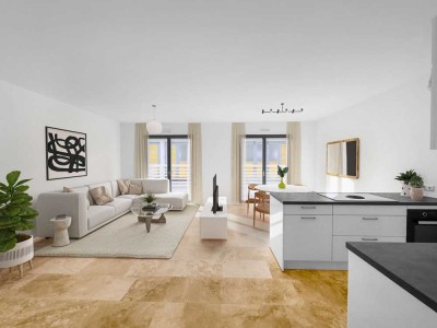 Helle Neubauwohnung: 2 Terrassen, Fussbodenheizung, Photovoltaik, Einbauküche u.v.m.
