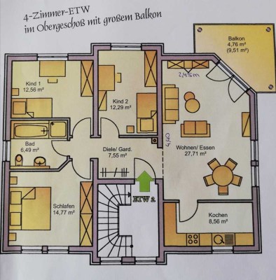 Vier Zimmer Etagenwohnung, Balkon, Einbauküche in Erlensee