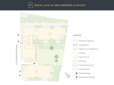 Krems, Altstadt, Neubau, Erstbezug: 3 Zimmer, 73 m² Wfl., 24 m² Außenbereiche, H8/T4