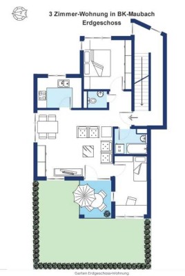 Modernisierte 3-Zimmer-Erdgeschosswohnung mit Garten in Backnang-Maubach