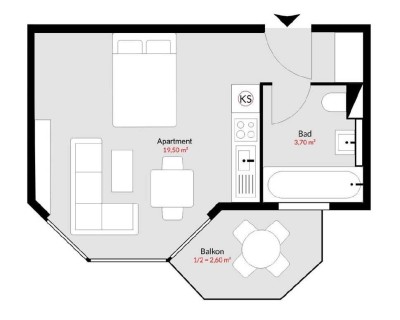 Charmantes 1-Zimmer-Apartment mit Einbauküche, Sonnenbalkon, Kellerraum und TG in Erding