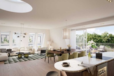 Neubau: Exklusives Penthouse auf einer Ebene mit Rooftop-Terrasse und Blick ins Grüne