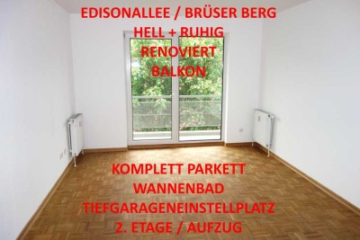 EDISONALLEE BRÜSER BERG HELL + RUHIG RENOVIERT BALKON WANNENBAD PARKETT TG-STELLPL. 2. ETAGE/AUFZUG