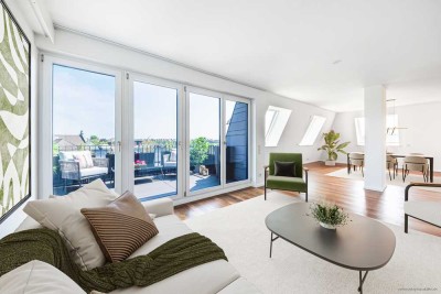 5-Zimmer-Penthouse mit 2 Dachterrassen inkl
Alpenblick, 3 TG, Lift-Landing & Luxus auf ca. 200 m².