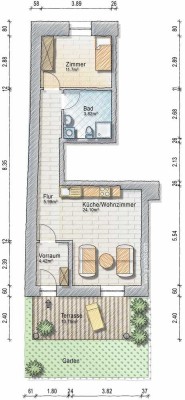 2-Raum-ETW EG mit Terrasse & Gartenanteil mit hohen steuerlichen Vorteilen §7h AfA