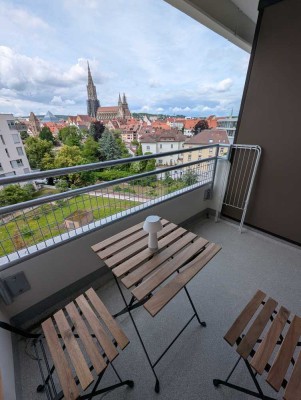 Möblierte 1-Zimmer-Wohnung mit Münsterblick direkt an der Donau - All-Inclusive - TG-Stellplatz inkl