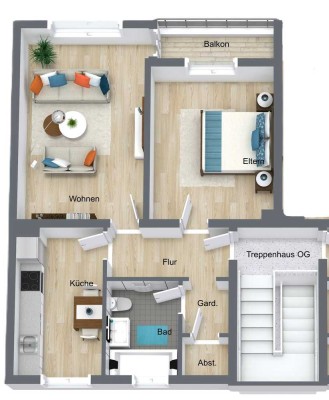 Attraktive 2,5-Zimmer-Wohnung im 1. OG mit Balkon und Einbauküche in Dinslaken