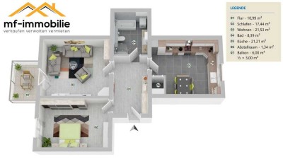 großzügige Erdgeschosswohnung 2 Zimmer 84m²  mit Einbauküche