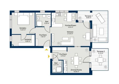 2 zusammengelegte Wohnungen als 3,5-Zimmer-Wohnung zu verkaufen