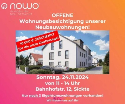 10.000 € für die erste Kaufzusage geschenkt! Sonnige Neubau 3-Zim.-Wohnung mit Balkon. Bezugsfertig!