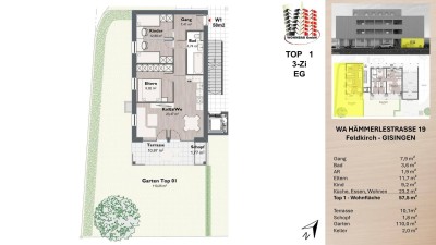 NEUBAU-W01: 3-Zimmer Gartenwohnung in Gisingen