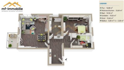 charmante Erdgeschosswohnung 3-Zimmer Balkon, Einbauküche