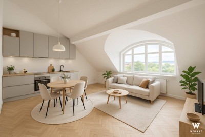 3-Zimmer DG-Wohnung mit viel Potenzial für individuelle Wohnträume | Belagsfertig | 25 m² große Dachterrasse mit Fernblick | Exzellente Lage mit U4-Anbindung