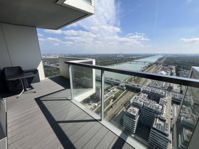 Grandiose Aussicht aus dem 35. Stockwerk: Moderne 2 Zimmer-Wohnung samt Balkon zu mieten in 1020 Wien