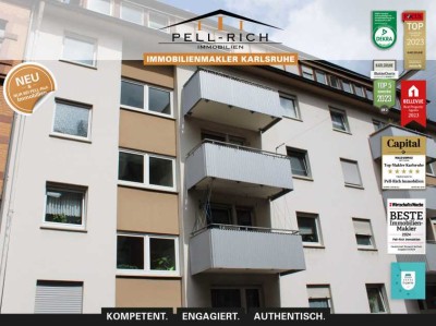 WOHNKOMFORT: Teilmöblierte 2-Zimmerwohnung mit Einbauküche und Balkon in Durlach