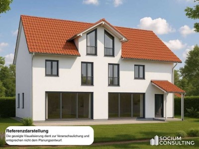 Neubau-Doppelhaushälfte mit Garten und Bachlauf in Planung  – Ruhe neu erleben