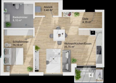 Haus A, Wohnung 7, Obergeschoss, 2-Zimmer