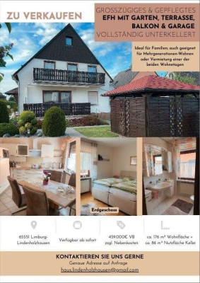 Großzügiges, gepflegtes EFH in Lindenholzhausen mit Garten, Terrasse, Balkon, Garage & Keller