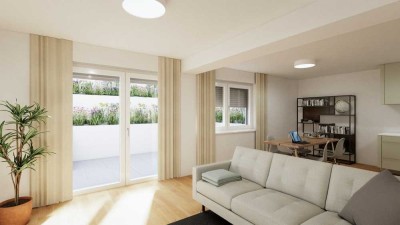 2,5-Zimmer Neubauwohnung mit eigenem Gartenanteil (KfW 40 QNG)