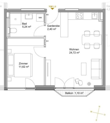 PRIVATVERKAUF: neue hochwertige 2-Zimmer Wohnung teilmöbliert.