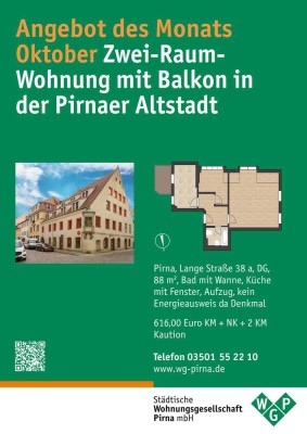 +++ Angebot des Monats Oktober: Zwei-Raum-Wohnung mit Balkon in der Pirnaer Altstadt +++