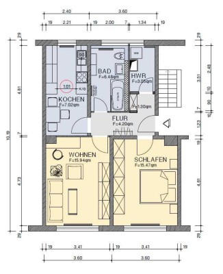 Geräumige 2-Raum-Wohnung mit HWR