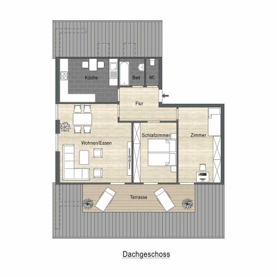 Renoviertes WG-Zimmer-Dachgeschosswohnung in Neu-Ulm mit Balkon u. Einbauküche