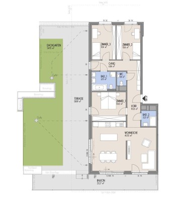 Hof am Park - Exklusive 4-Zimmer-Wohnung mit großzügiger Terrasse, Dachgarten, Raumhöhe von 2,70 - Top 2.37