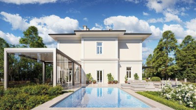 Mitten im Grünen &amp; im Villenviertel: exklusive Gartenwohnung mit ca. 930 m² Außenfläche, beheiztem Wintergarten, Pool, Luftwärmepumpe u.v.m.!
