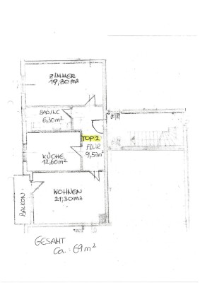 2 Zimmer Wohnung mit Balkon, in ruhiger und sonniger Lage.