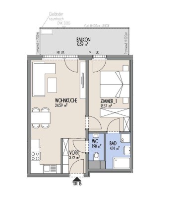 Hof am Park - Kompakte 2-Zimmer-Wohnung mit großzügigem Balkon in U-Bahn Nähe - Top 1.16