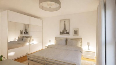 Geräumige Gartenwohnung mit 3,5 Zimmern, Terrasse, Eigengarten und 2 Parkplätzen.