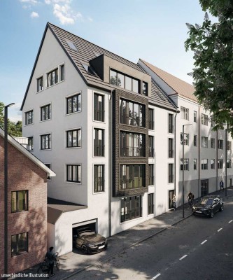 Zentrale Neubau-Wohnung mit 2 Zimmern, Terrasse und Gartenanteil!