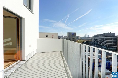 Sonnwendviertel: 1-Zimmer-Wohnung mit Balkon im 9. OG – Fitnessraum, Co-Working &amp; Rooftop-Terrasse inklusive!