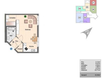 Helle 1,5-Zimmer-Erdgeschosswohnung mit Einbauküche