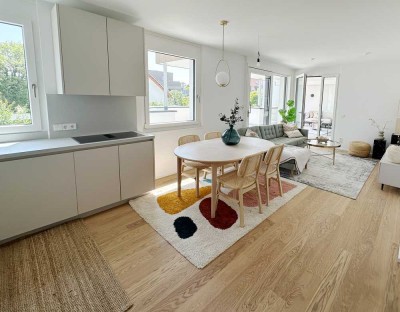 Neubau-Erstbezug! 4,5-Zimmer-Wohnung mit Sonnenbalkon. Wohnen an der grünen Mitte von Ruit!