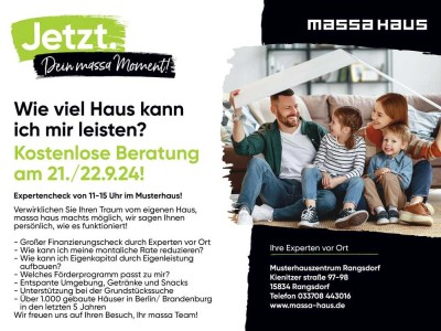 Wieviel Haus kann ich mir leisten? Kostenlose Beratung am 21. / 22.09.2024, 11-15 Uhr im Musterhaus!