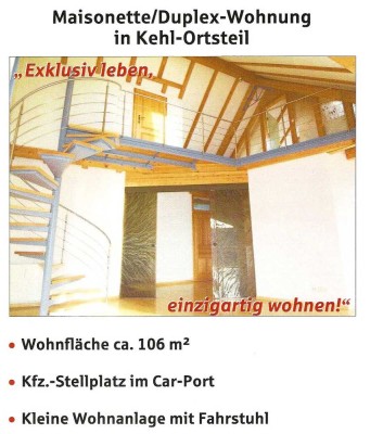 Schöne und gepflegte 3-Raum-Maisonette-Wohnung mit luxuriöser Innenausstattung mit Terrasse in Kehl