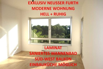 EXKLUSIV SÜD-WEST BALKON RUHIG + HELL SANIERTES WANNENBAD LAMINAT EINBAUKÜCHE MÖGL. 4.OG NEUSS FURTH