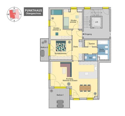 Süd-West Ausrichtung! 4 Zimmer Obergeschoss mit Gäste WC, Abstellraum und großzügigen Schlafzimmern