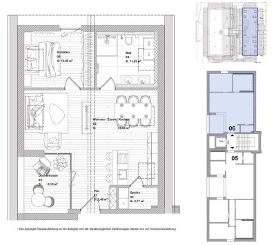 Moderne 2-Zimmer-Wohnung mit überdachter Dachterrasse und luxuriösem Bad