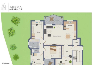 Helle 5-Zimmer-Wohnung im Erdgeschoss mit Garten, Einbauküche und Tiefgarage