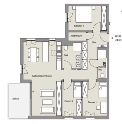 großzügig und modern - genießen Sie den Abend auf Ihrem tollem West-Balkon