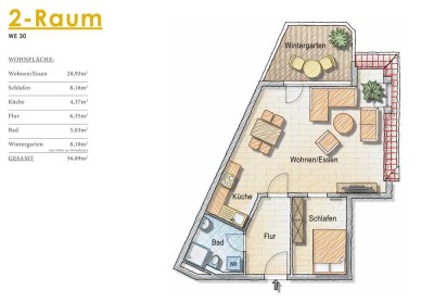 Super schöne 2 Raumwohnung mit großem Wohnbereich und Wintergarten