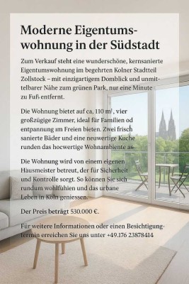 4 Zimmer Wohnung in Kölner Südstadt zu Verkaufen