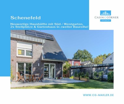 Neuwertige Haushälfte mit Süd-/ Westgarten, 2x Stellplätze und Gartenhaus in zweiter Baureihe!