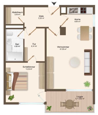 Großzügige 2-Zimmer-Wohnung mit West-Loggia