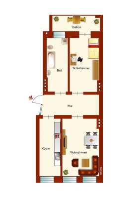 Südstadt: 2-Raumwohnung mit Tageslichtbad und Balkon