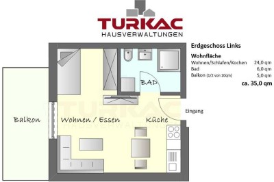 Hüttenberg - Neubau – Erstbezug EG Links 1 ZKB mit Küche, Fußbodenheizung und Keller